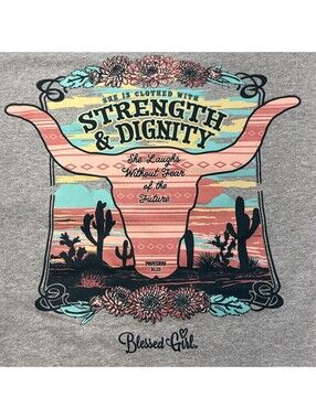New Blessed Girl Heather Gray MED T-shirt “Strength & Dignity” Proverbs 31:25